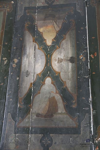 Moulded and painted natural wood table, the...