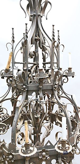 Very important wrought iron chandelier with...