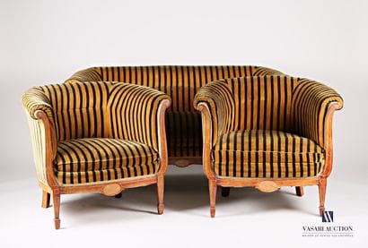 Mobilier de salon en placage de bois marqueté...