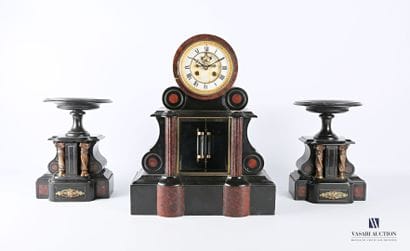 Black marble and Morello cherry marble mantel,...