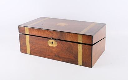 Rectangular mahogany veneer travel writing...
