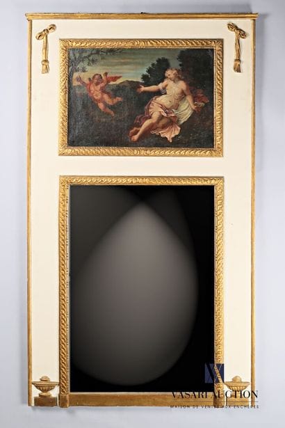 Moulded, carved and gilded natural wood trumeau,...