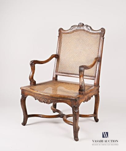 Armchair in natural wood, moulded and sculpted,...