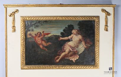 Moulded, carved and gilded natural wood trumeau,...