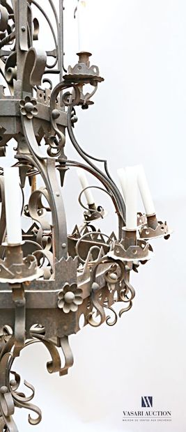 Very important wrought iron chandelier with...