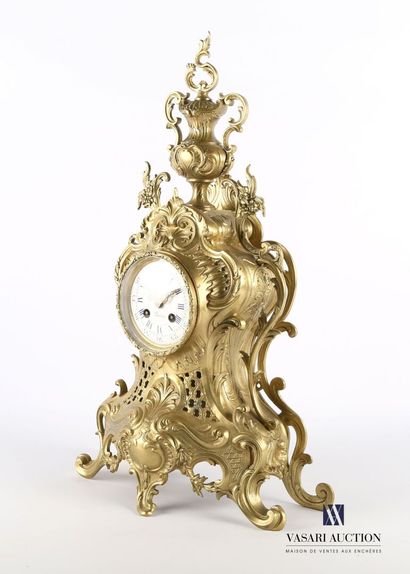 Varnished bronze clock, the round white enamelled...