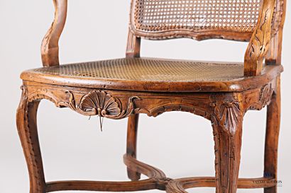 Armchair in natural wood, moulded and carved,...