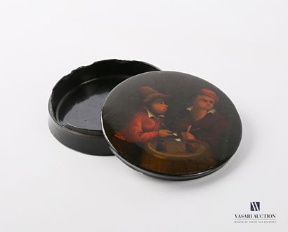 Round shaped box made of papier mache, the...