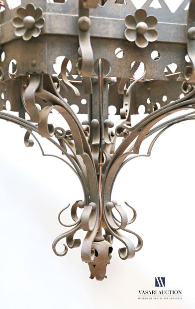 Very important wrought iron chandelier with...