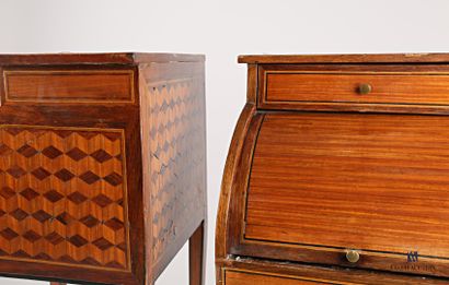 Pair of bedside tables in veneer and checkerboard...
