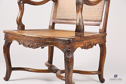 Armchair in natural wood, moulded and sculpted,...