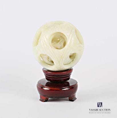 Canton ball in green hard stone with four...