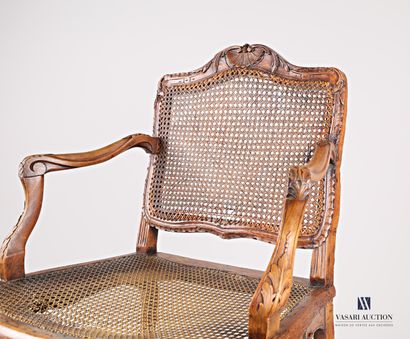 Armchair in natural wood, moulded and carved,...