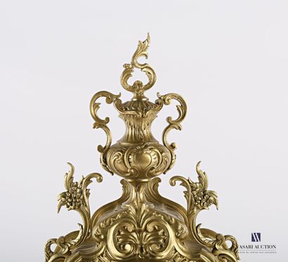 Varnished bronze clock, the round white enamelled...