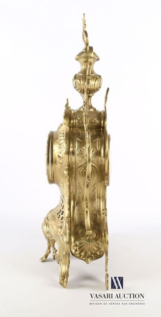 Varnished bronze clock, the round white enamelled...