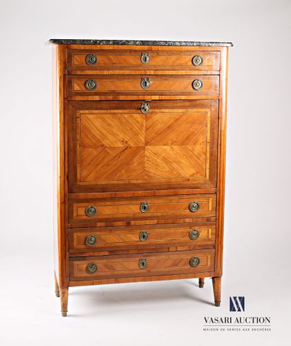 Straight secretary in rosewood veneer inlaid...
