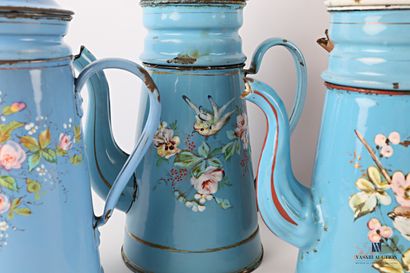 Set of six truncated cone-shaped enamelled...
