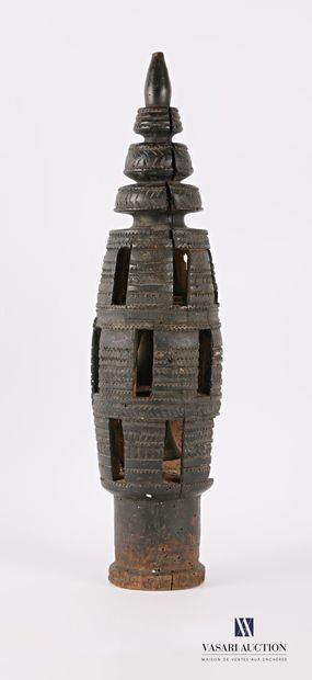 A wooden overjug with carved and openwork...