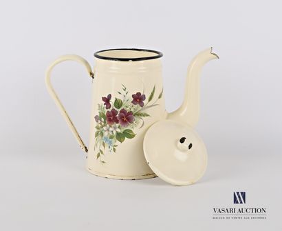 Truncated cone-shaped teapot of enamelled...