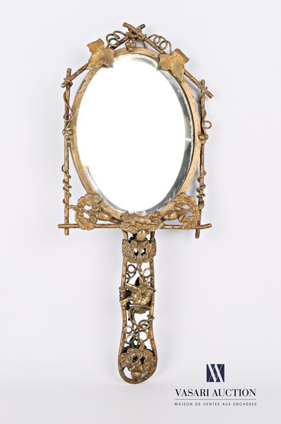 Face to hand in bronze, the mirror with bevelled...
