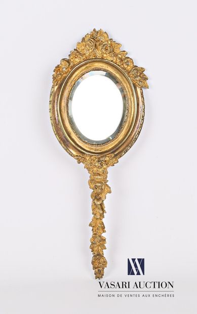 Face to hand in bronze, the mirror with bevelled...