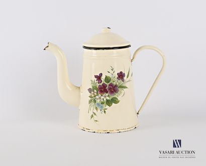 Truncated cone-shaped teapot of enamelled...