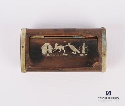 Wood and metal snuffbox of rectangular shape...
