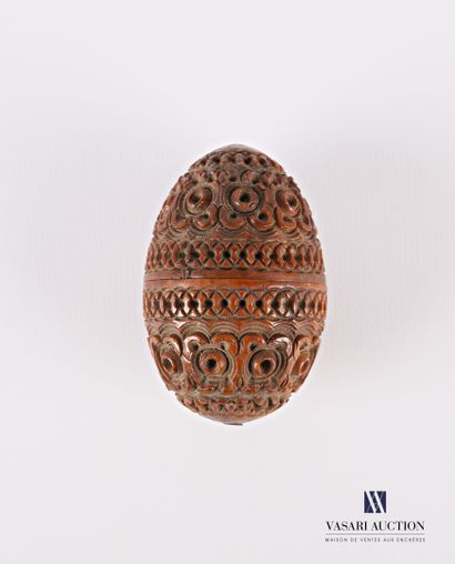 Rosary case in corozo nut carved in an ovoid...