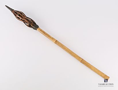 Double-cage cattail with wooden wheel, carved...