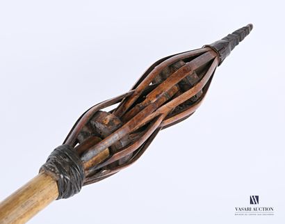 Double-cage cattail with wooden wheel, carved...