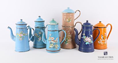 Set of six truncated cone-shaped enamelled...