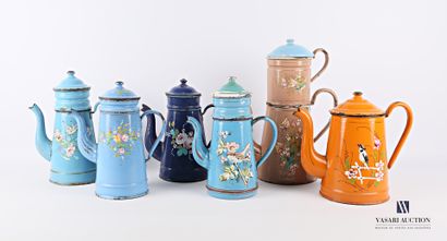 Set of six truncated cone-shaped enamelled...