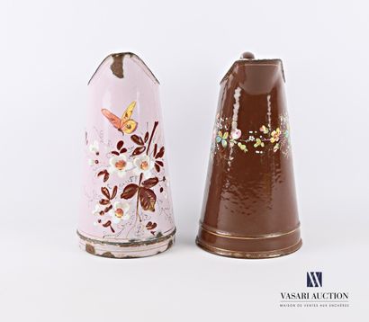 Two truncated cone-shaped enamelled metal...