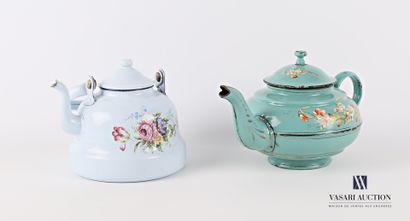 Set comprising two enamelled metal teapots,...