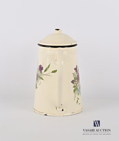 Truncated cone-shaped teapot of enamelled...