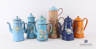 Set of six truncated cone-shaped enamelled...