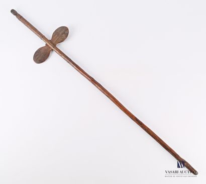 Carved and engraved wooden shaft with carved...