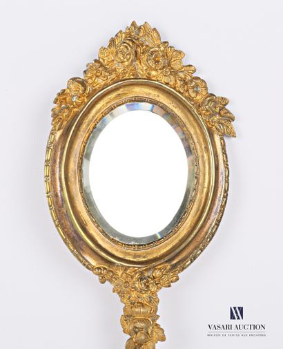 Face to hand in bronze, the mirror with bevelled...