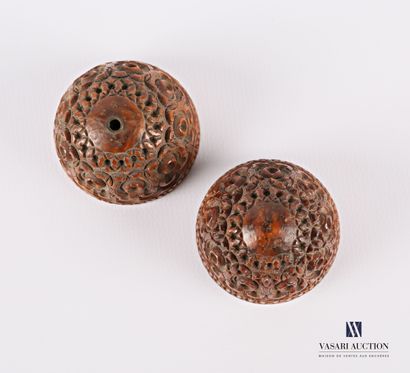 Rosary case in corozo nut carved in an ovoid...