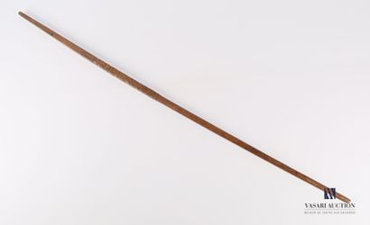 Straight wooden cattail with carved decoration...