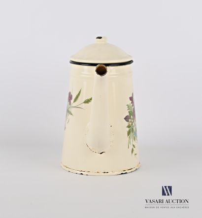 Truncated cone-shaped teapot of enamelled...