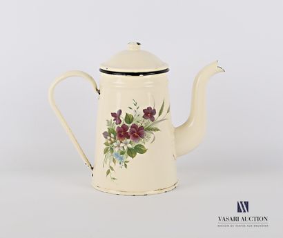 Truncated cone-shaped teapot of enamelled...