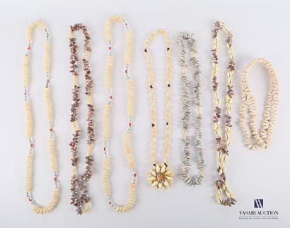 Ensemble de sept colliers de coquillage.

Long....
