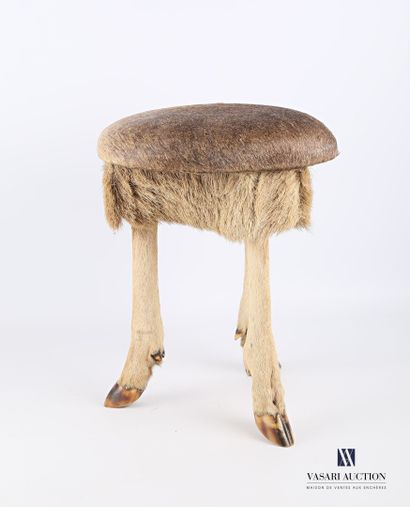Tabouret, l'assise en peau de cerf (Cervus...
