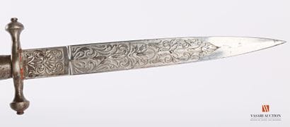 Dague romantique, superbe lame biface 17,8...