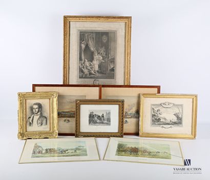 
Lot comprising eight framed pieces and three...