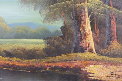 H.Haln ?

Mill on the edge of a pond 

Oil...