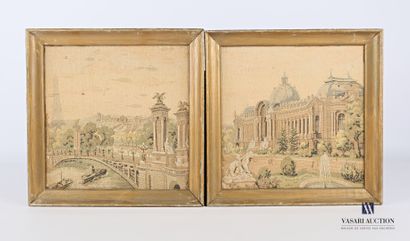Two framed canvases, one showing a view of...