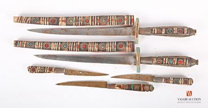Pair of belt knives, decorated wood scabbard...