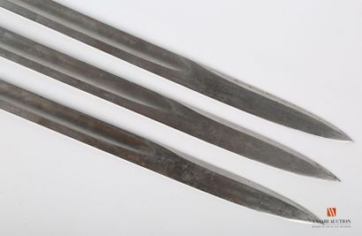 Three export bayonet blades, marked on the...